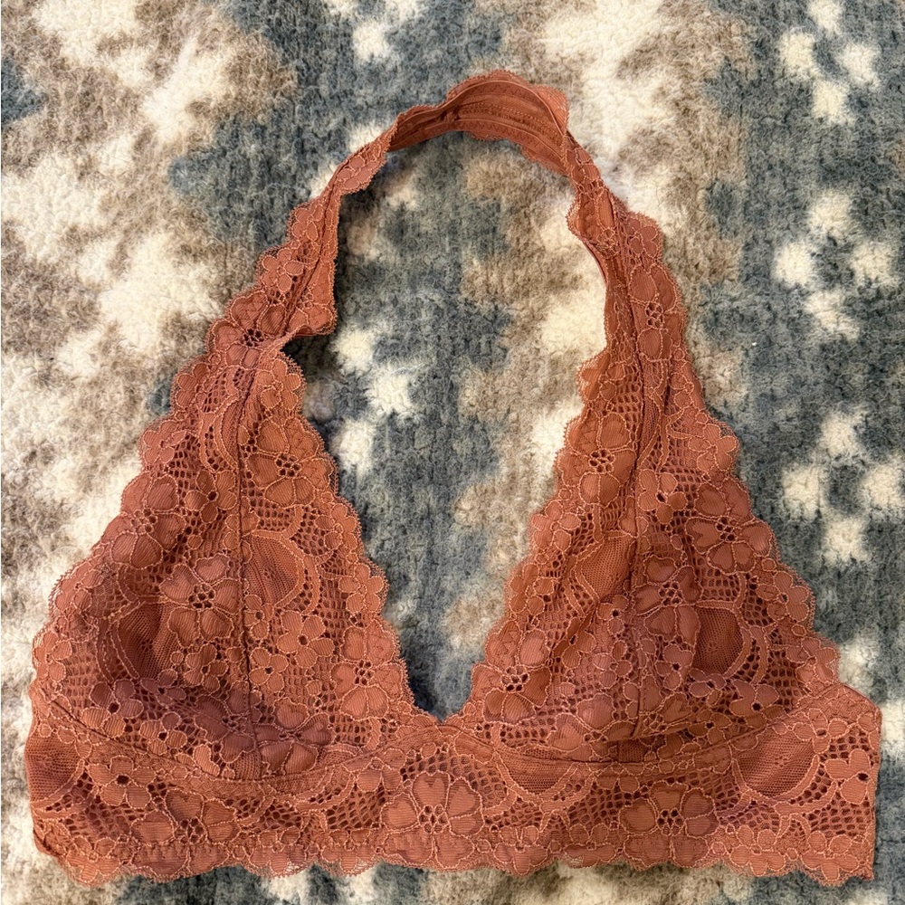 Lace Halter Bralette in Brown